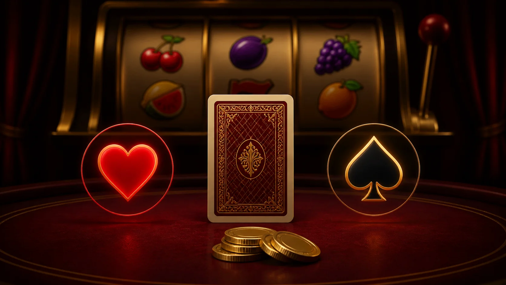 Carta coperta con scelta tra cuore rosso e picche nero nella funzione Gamble